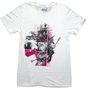 Yu-Gi-Oh Mens T-Shirt - Pink & Grayscale Characters Girl Center w/ Card