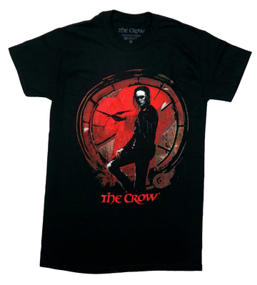 The Crow Mens T-Shirt - Posing In Red Distressed Circle Above Name