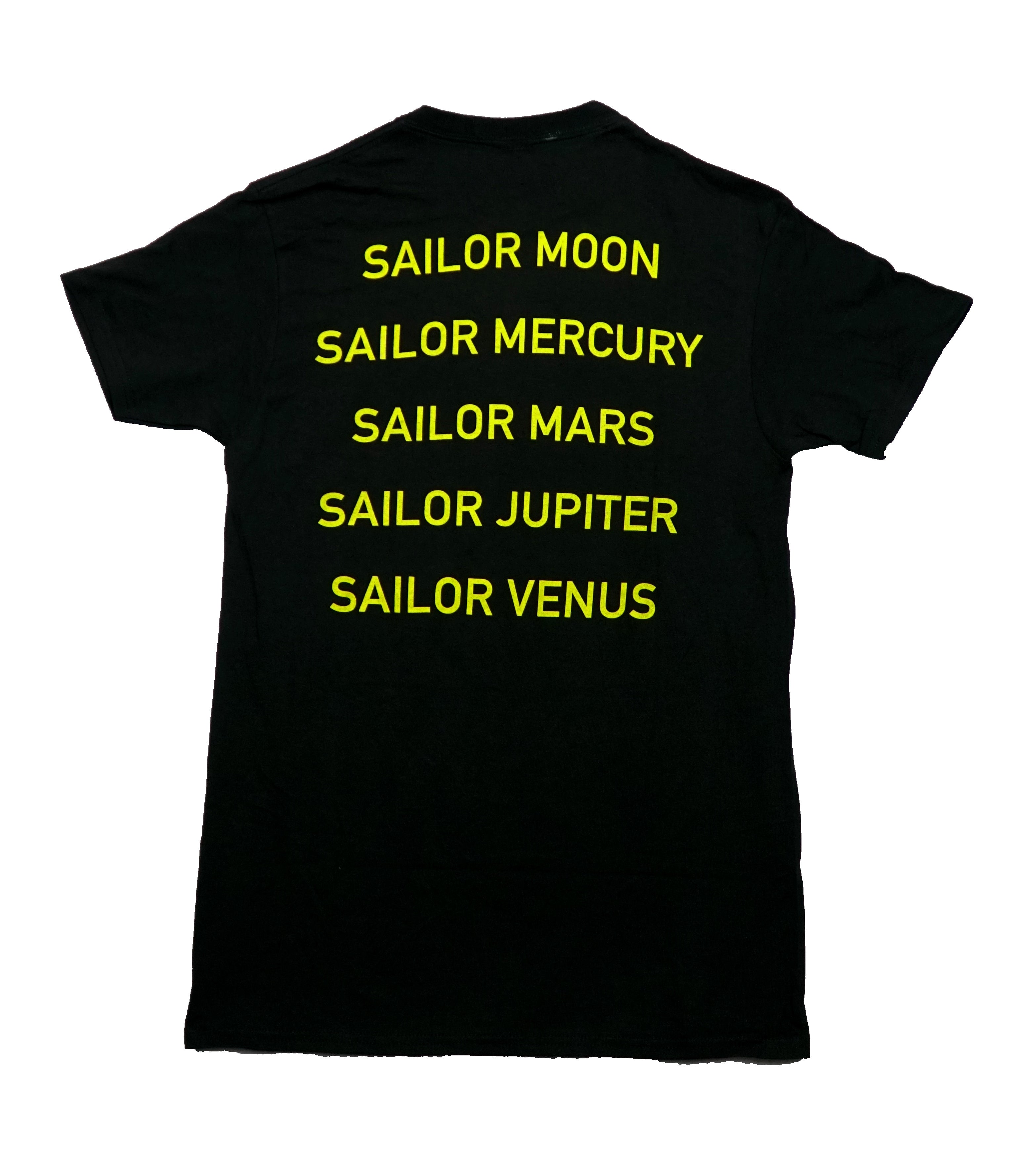 Sailor Moon Mens T-Shirt - Characters Under Celestial Symbols Names on Back