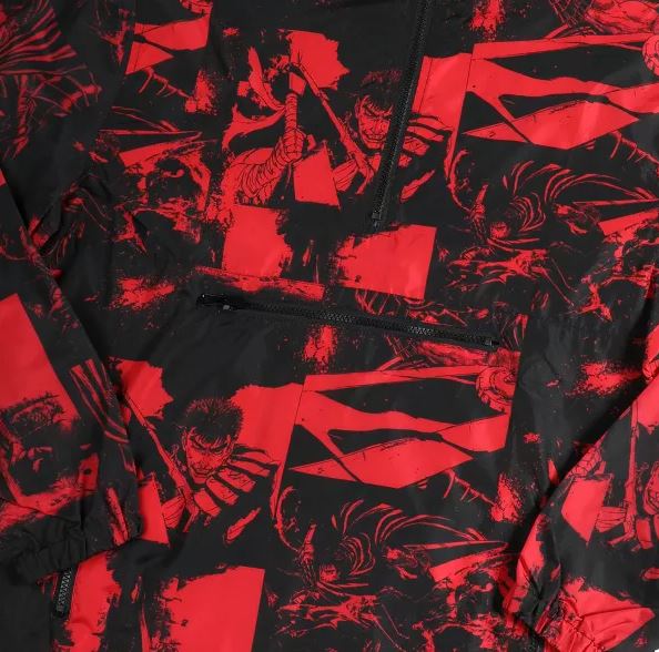 Berserk Guts All Over Print Men's Red and Black Hooded Adirondack Jacket