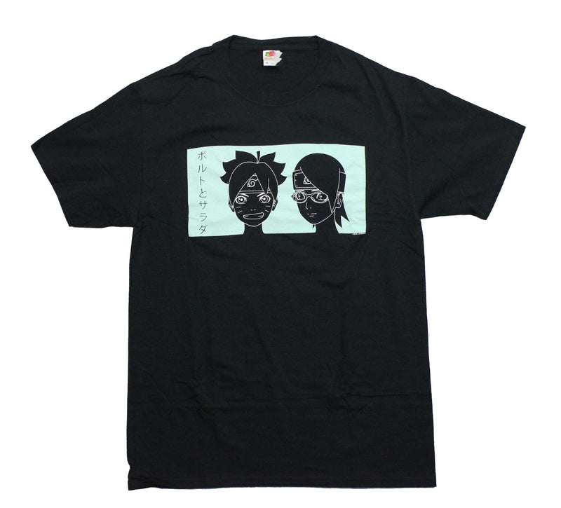 Boruto Mens T-Shirt - Girl Duo In Black and White