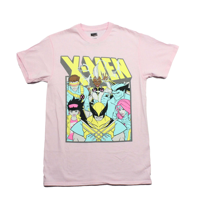 X-Men Mens T-Shirt - Boxed Cast Pastel Colored Under Yellow/Gray Name