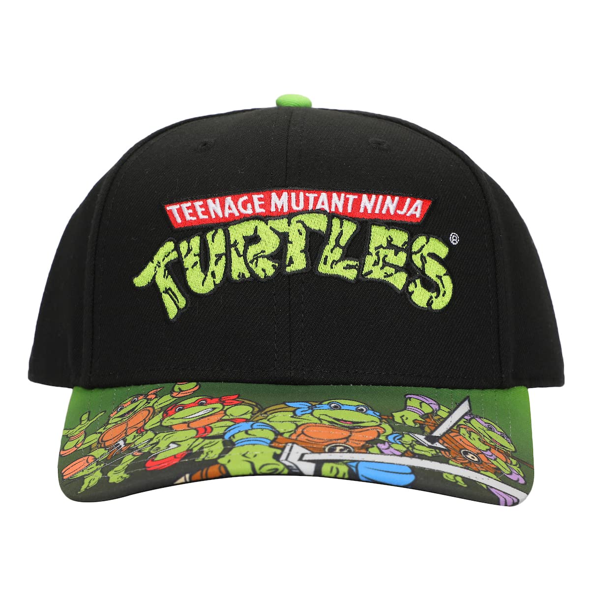 TMNT Classic Retro Cartoon Characters & Logo Men's Black Precurve Snapback Hat - Inmyparentsbasement.com