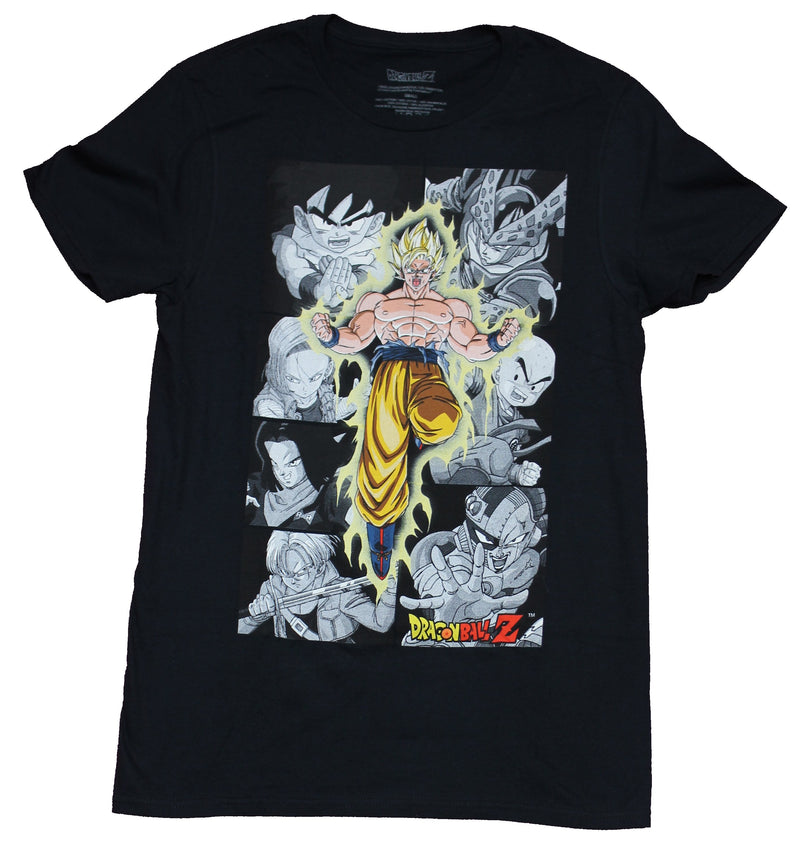 Dragon Ball Z Mens T-Shirt - Powered Goku Over Grayscale Characters