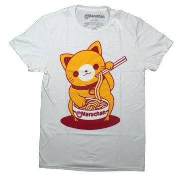 Maruchan Mens T-Shirt - Cat Eating Maruchan Noodles Out of Bowl