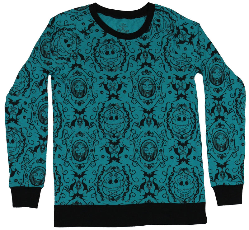 Nightmare Before Christmas Girls Juniors Sweatshirt - Ornate Jack  Sally Allover