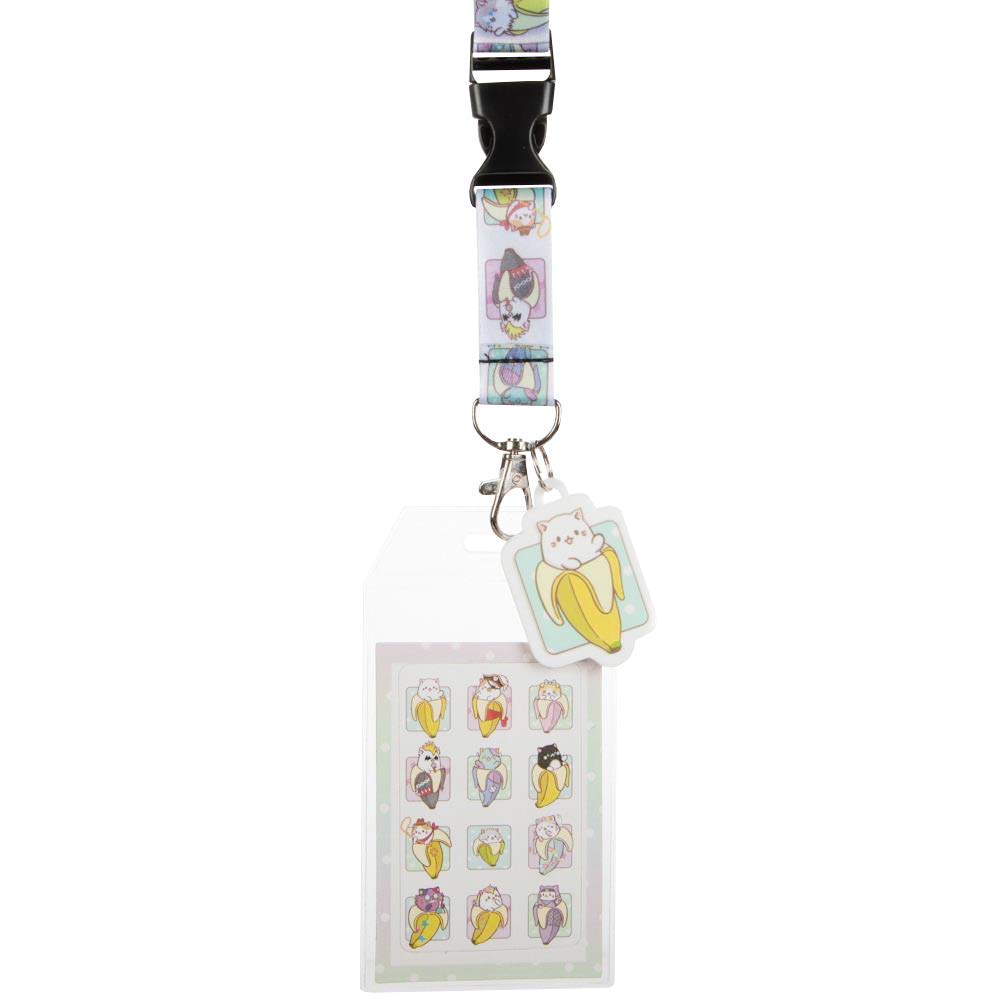 Bananya Anime Cartoon Cat Lanyard w/Charm and ID Holder