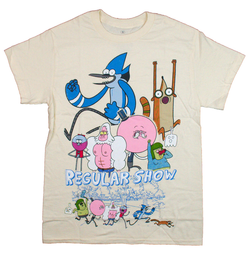 Regular Show Mens T-Shirt - Large and Small Versions of Cast In Park