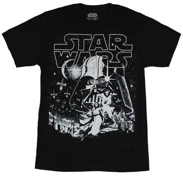 Star Wars  Mens T-Shirt - New Hope Style Image Under Giant Vader White Print
