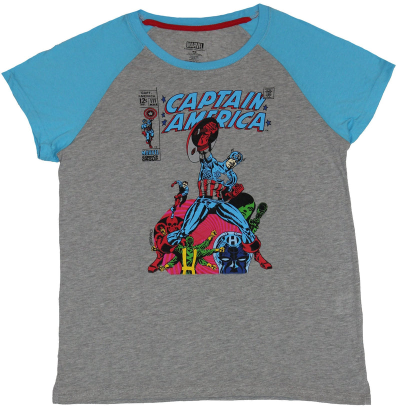 Captain America (Marvel Comics) Girls Juniors T-Shirt - Stylized Cover Issue 111