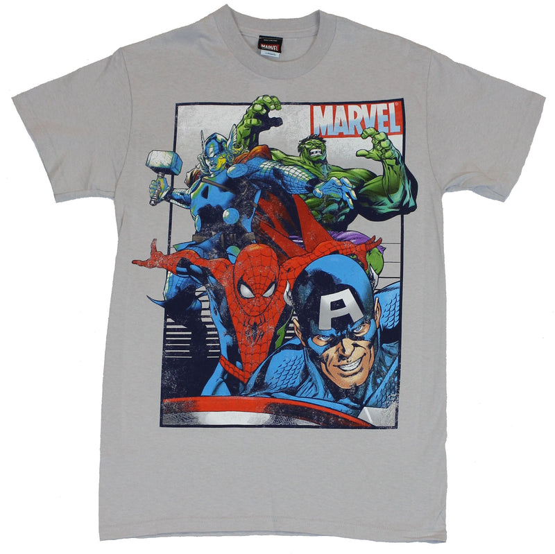 Marvel Comics Mens T-Shirt -  Boxed Under Side Marvel Cap Spider-man Hulk & Thor