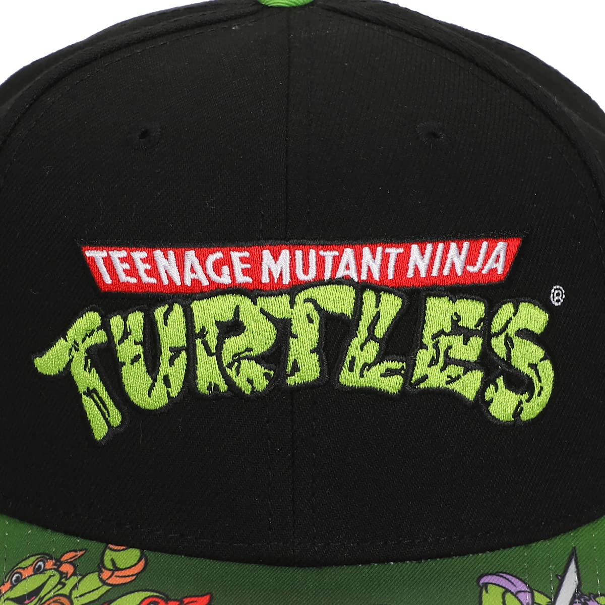 TMNT Classic Retro Cartoon Characters & Logo Men's Black Precurve Snapback Hat - Inmyparentsbasement.com