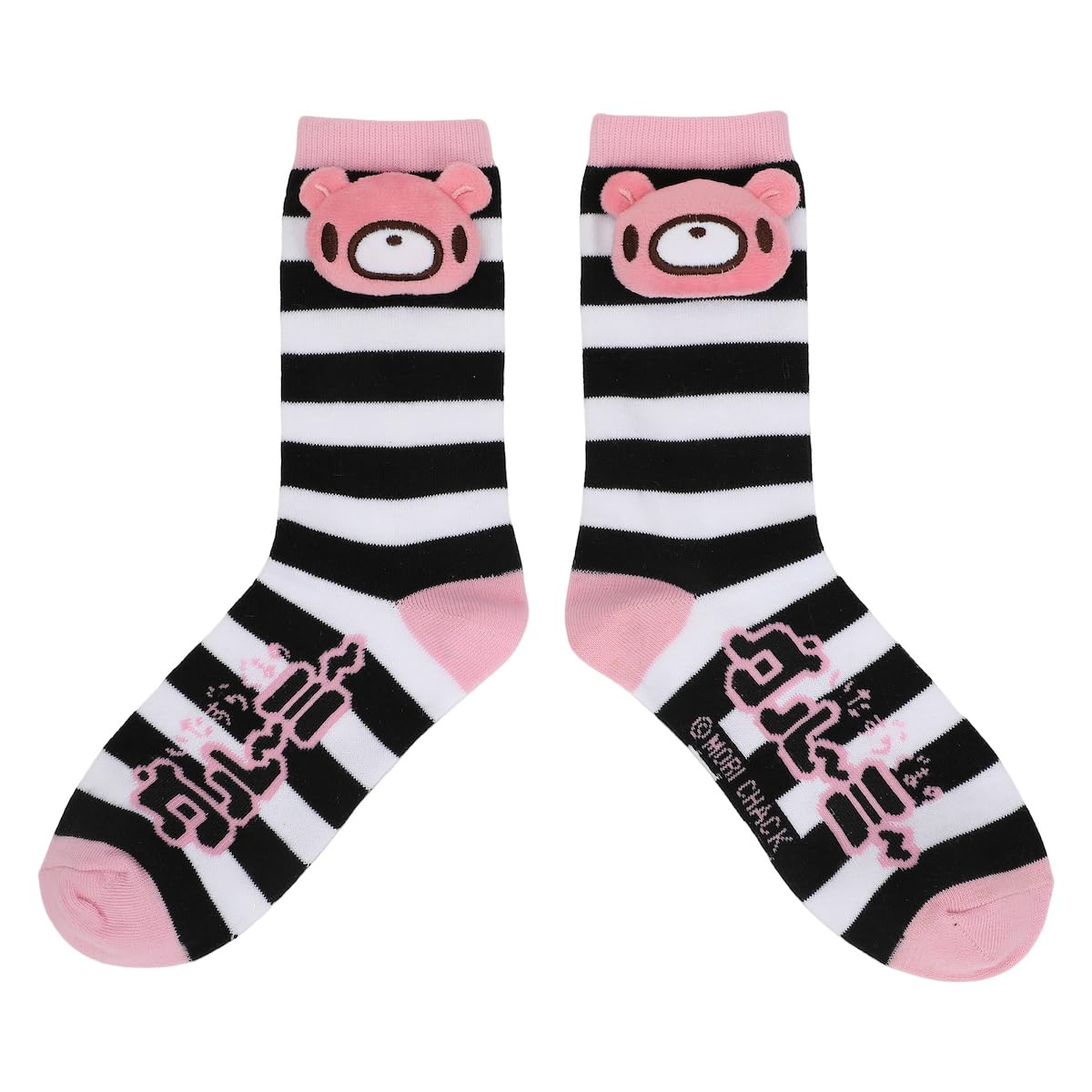 Bioworld Gloomy Bear Plush Character Head Attachments Adult Black & White Striped Casual Crew Socks