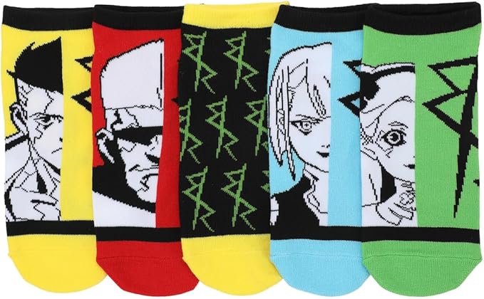 Bioworld Cyberpunk Edgerunners Character Illustrations Adult 5-Pair Casual Crew Socks