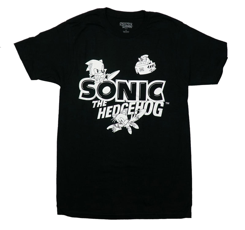 Sonic the Hedgehog Mens T-Shirt - Black and White Characters on Logo - Inmyparentsbasement.com