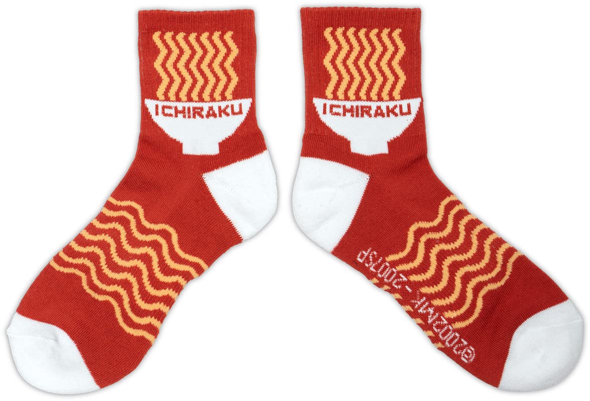 Ripple Junction Naruto Shippuden Adult Crew Socks Ichiraku Ramen Navy and Gold Officially Licensed