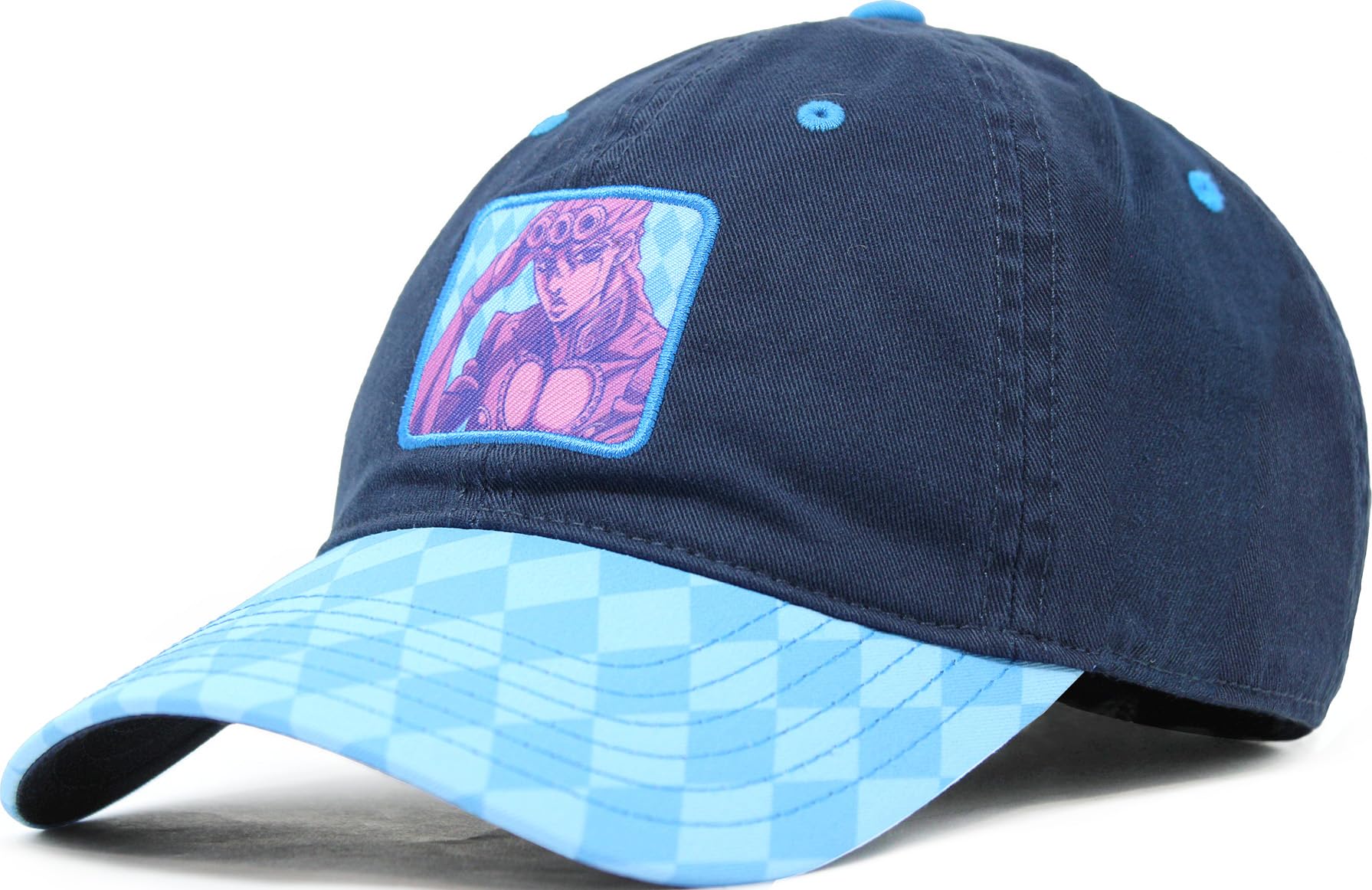 Ripple Junction JoJo's Bizarre Adventure Colorful Checkerboard Patch Structured Adjustable Navy Blue Dad Hat