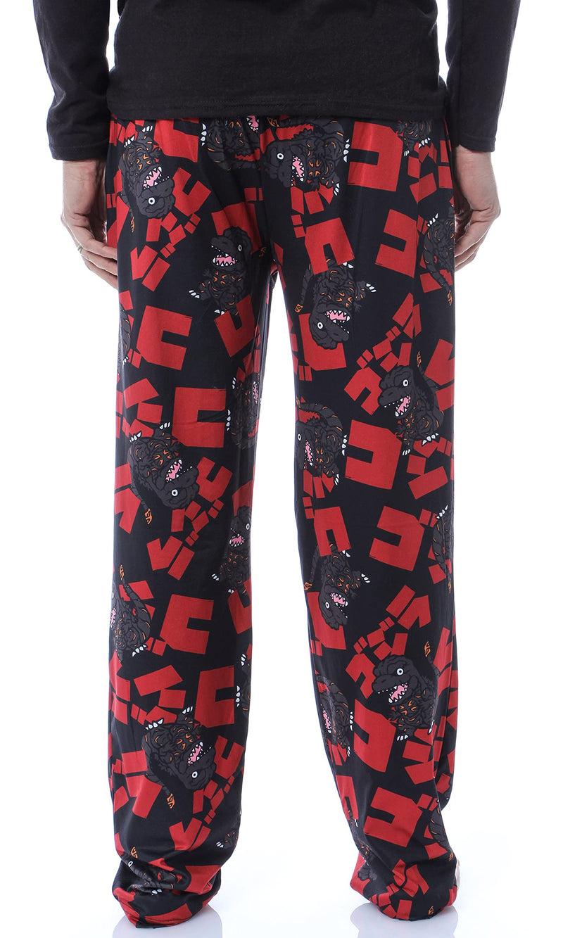 Godzilla Men's Character And Japanese Script Allover Pattern Adult Lounge Sleep Pajama Pants