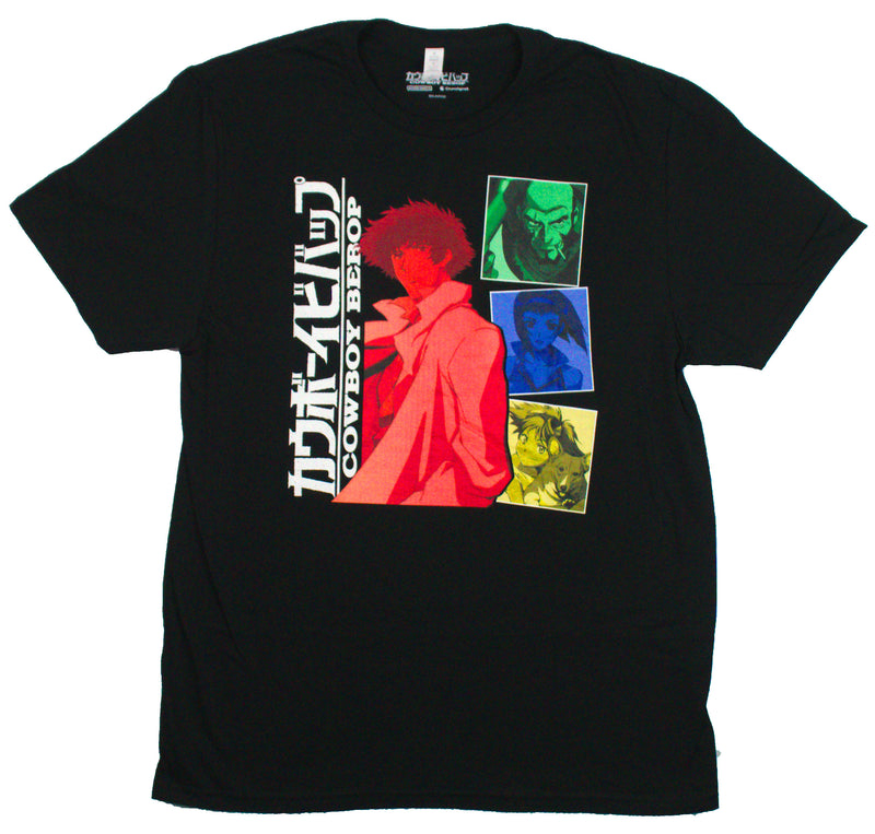 Cowboy Bebop Mens T-Shirt - Spike Standing by Boxed Characters Kanji Logo