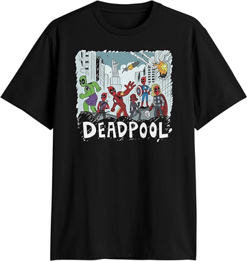Deadpool Mens T-Shirt - Deadpool is all the Avengers Cartoon Sketch Image