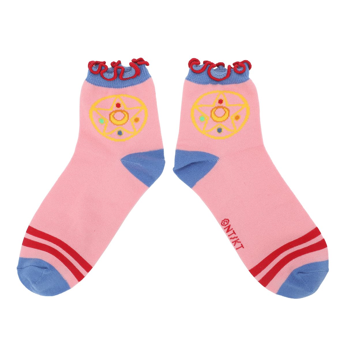 Bioworld Sailor Moon Cosmic Symbols & Cats Women's 3-Pair Lettuce Edge Casual Quarter Crew Socks