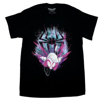 Spider-Gwen Mens T-Shirt - Flying Outstretched Pink Web Black Spider