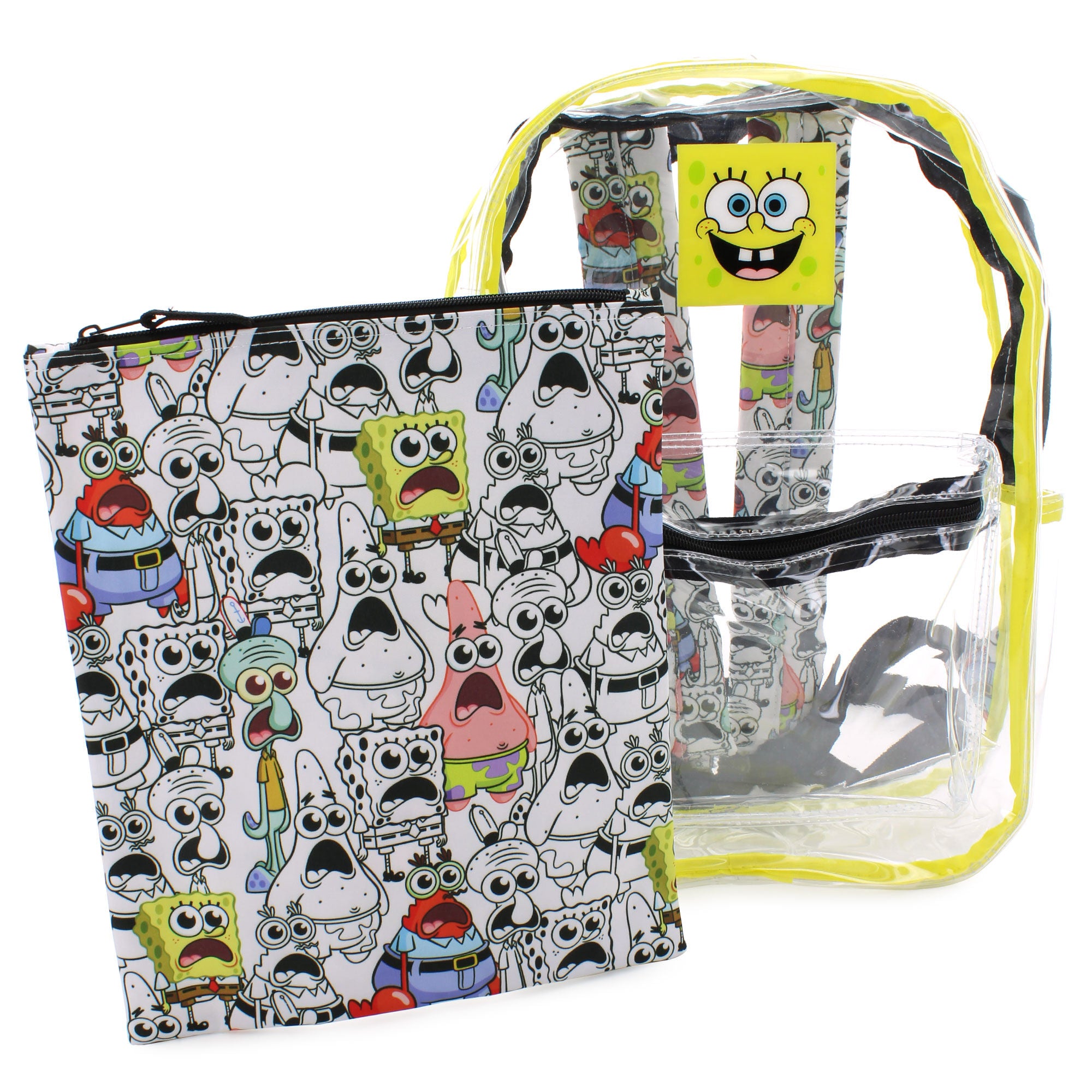 Bioworld Spongebob SQuarepants 17  Clear Plastic Backpack with Removable Laptop Pocket - Inmyparentsbasement.com