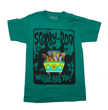 Scooby-Doo Mens T-Shirt - Mystery Machine Ghost Silhouettes Where are You?
