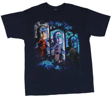 Captain America (Marvel Comics) Mens T-Shirt  -  3 Face Repeated Cap Face Image