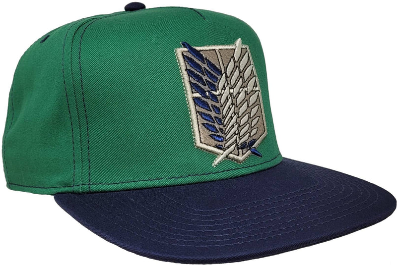 Attack on Titan Season 4 Green and Black Scout Regiment Shield Embroidered Flat Bill Snapback 5 Panel Adult Unisex Hat - Inmyparentsbasement.com