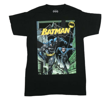 Batman Mens T-Shirt - Nightwing & Batman Running Through City