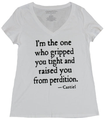 Supernatural Womens T-Shirt - Castiel I'm The One Who Gripped you Wing Back