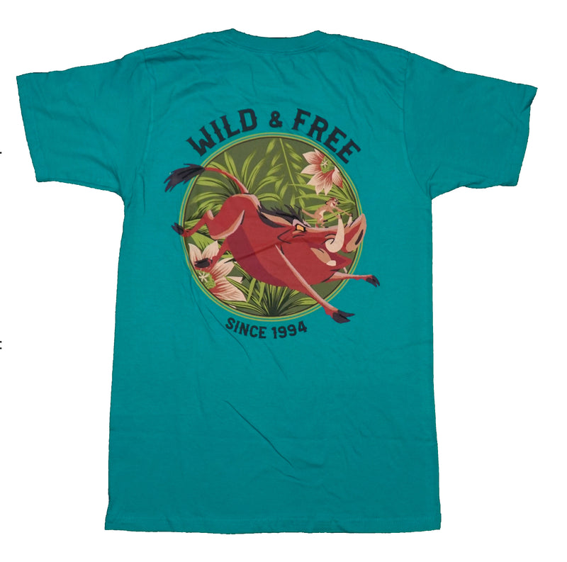 The Lion King Mens T-Shirt - Lapel Pumbaa Wild & Free Since 1994 Pumbaa Back