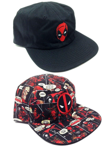Bioworld Marvel Comics Deadpool Reversible Flat Bill Adjustable Hat, Black / Multicolor, One Size