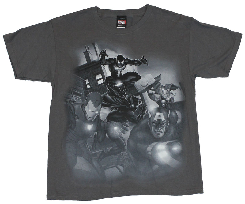 Marvel Comics Mens T-Shirt - Grayscale Spidery Black Panther Thor Alley Attack