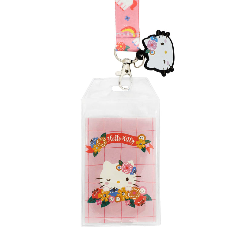 Hello Kitty Flowers 22" Blue & Pink Lanyard with ID Sleeve