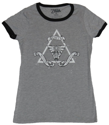 Legend of Zelda Girls Juniors  T-Shirt - Courage Wisdom Power Stylized Triforce