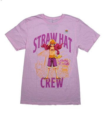 One Piece Mens T-Shirt -  Luffy Standing by Script Name Holding Hat