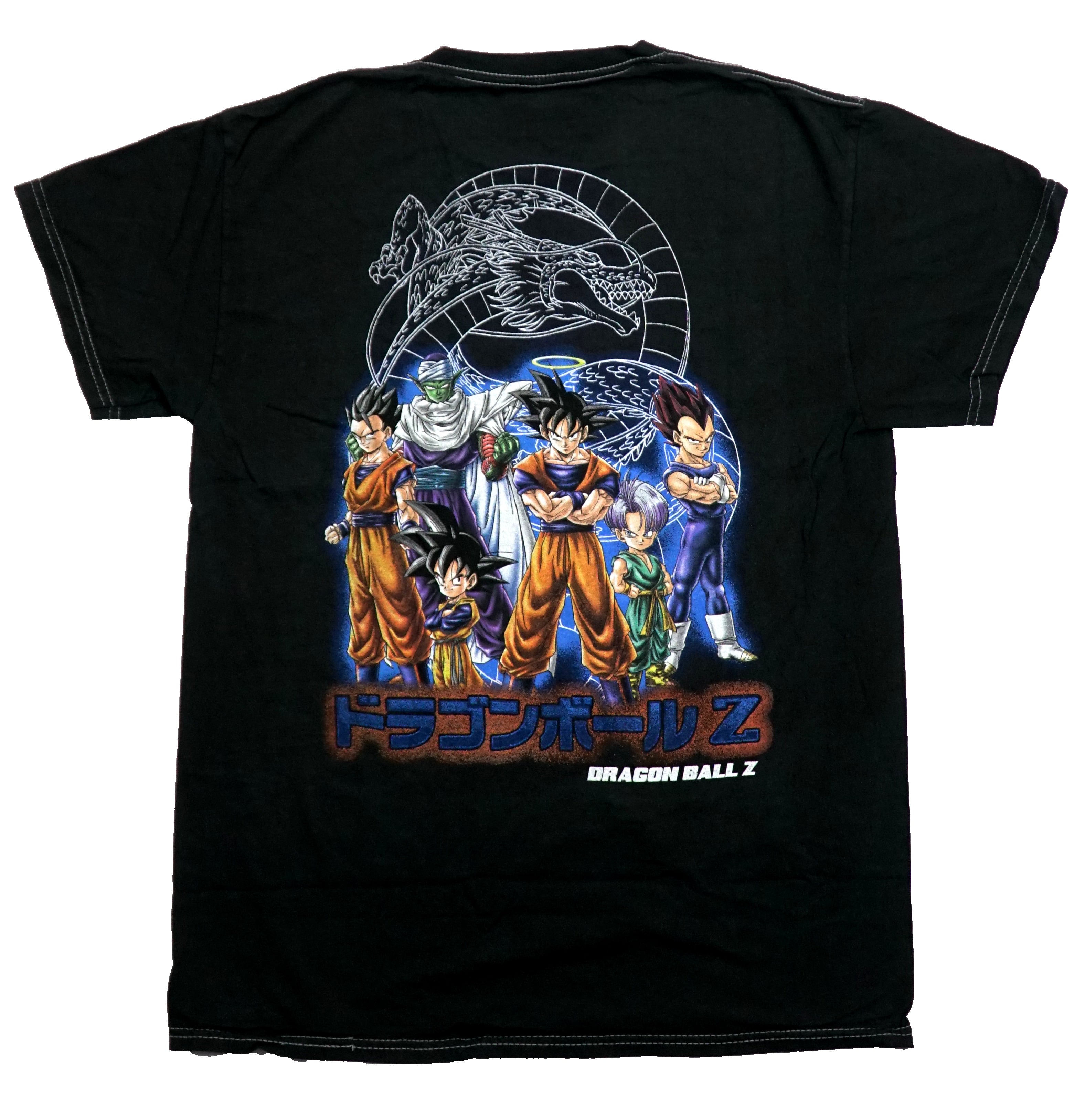 Dragon Ball Z Mens T-Shirt - Lapel Glowing Logo Cast On Back Stone Washed