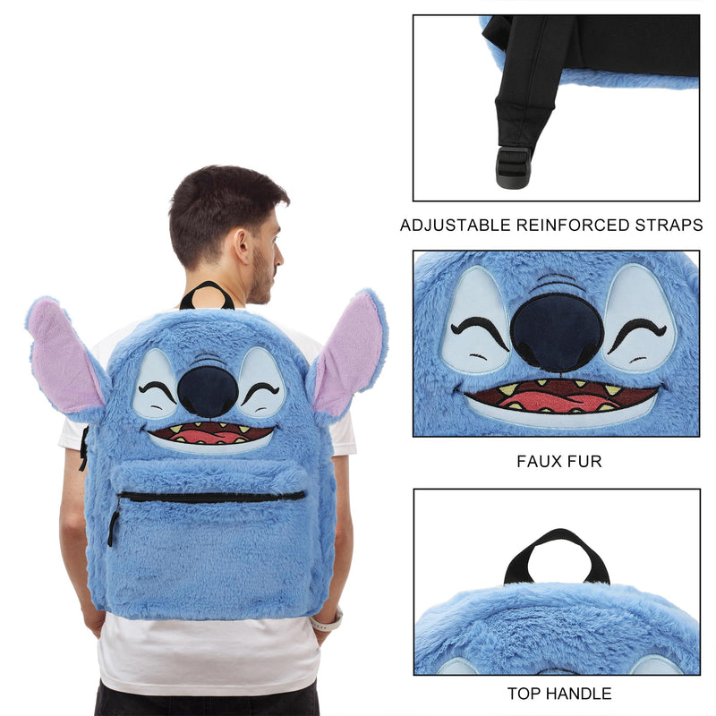 Bioworld Unisex Kids Disney Stitch Plush Character & Tropical Print 16.5" Flip Pak Reversible Backpack (Little Kid/Big Kid) Aop One-Size