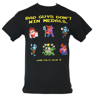 Wreck-It Ralph Mens T-Shirt - "Bad Guys Don't Win Medals" 8-Bit Bad Guy Images