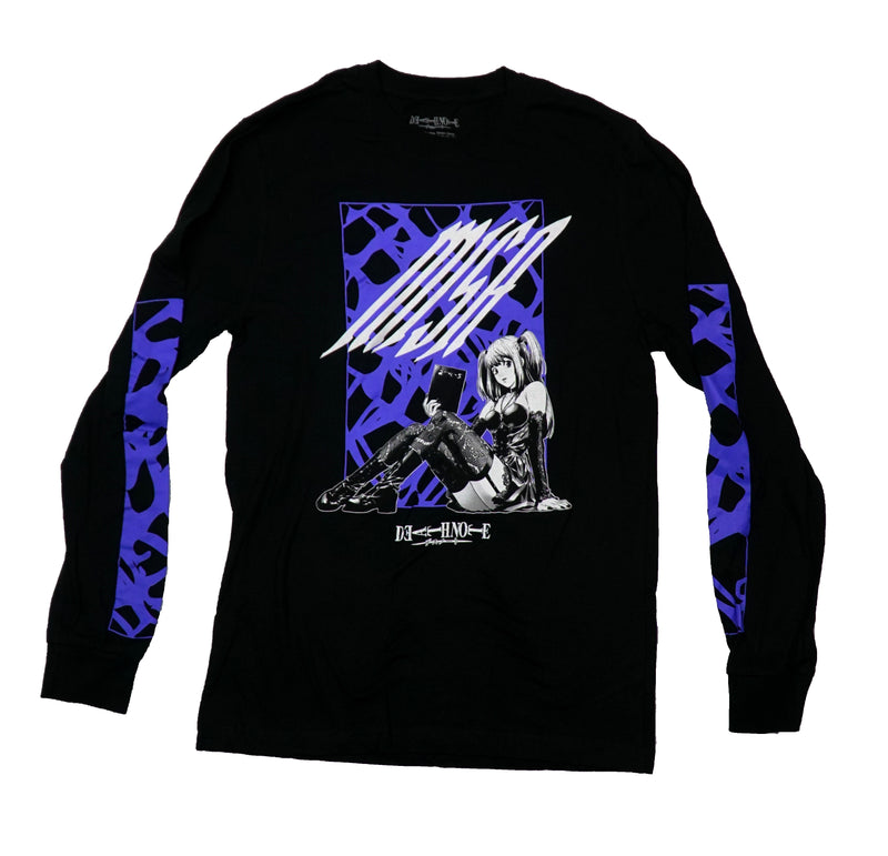 Death Note Mens Long Sleeve T-Shirt - B & W Lingerie Misa Holding Book