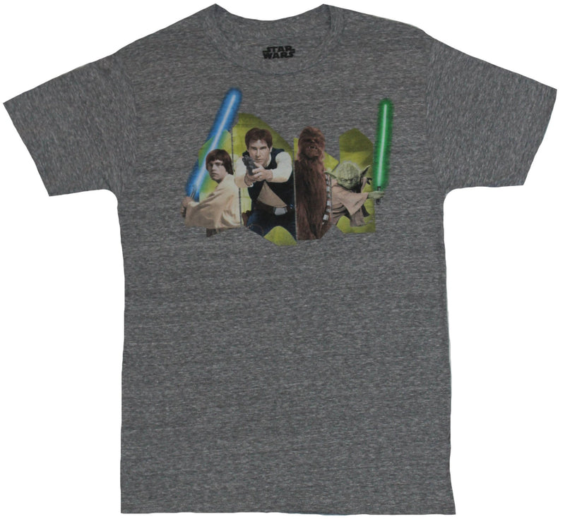 Star Wars Mens T-Shirt - Luke Skywalker, Han Solo, Chewbacca, Yoda Fade In