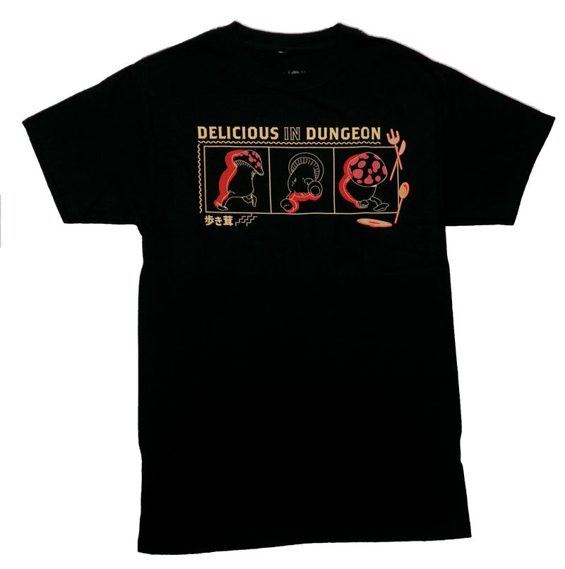 Delicious In Dungeon Mens T-Shirt - 3 Panel Walking Mushrooms - Inmyparentsbasement.com