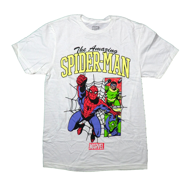 Spider-Man Mens T-Shirt -Flying By Doctor Octopus and Green Goblin
