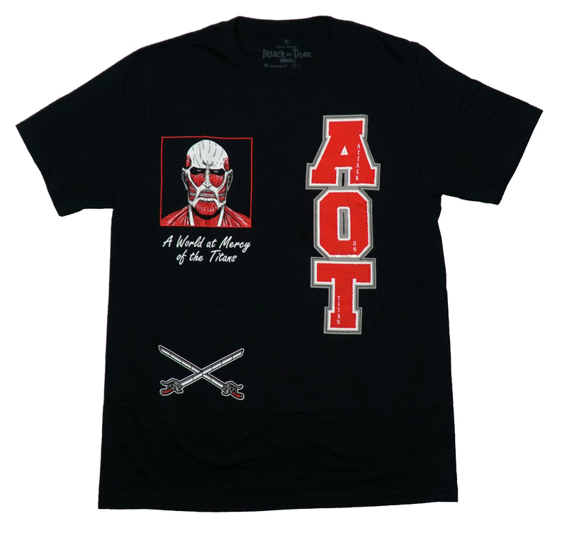 Attack on Titan Mens T-Shirt - Varsity Letter Logo Lapel Boxed Titan