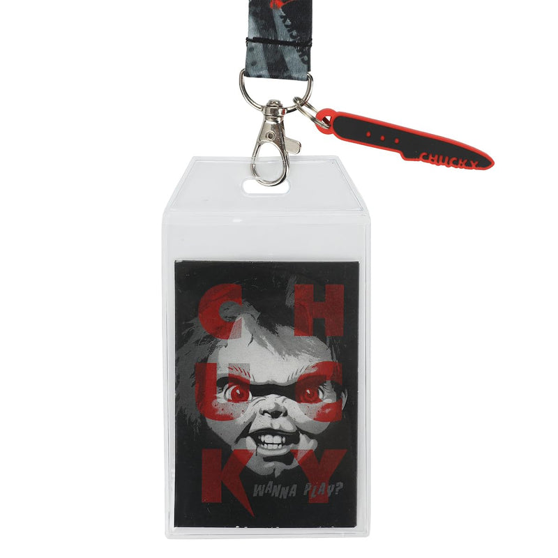 Chucky Wanna Play? Lanyard With Rubber Charm and Clear ID Sleeve