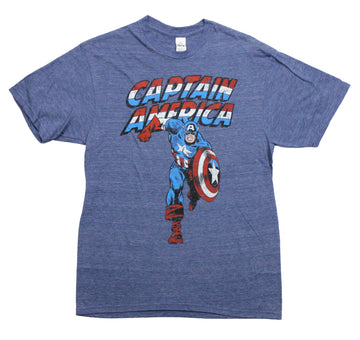 Captain America  Mens T-Shirt -  Distressed Rushing Cap Under Name