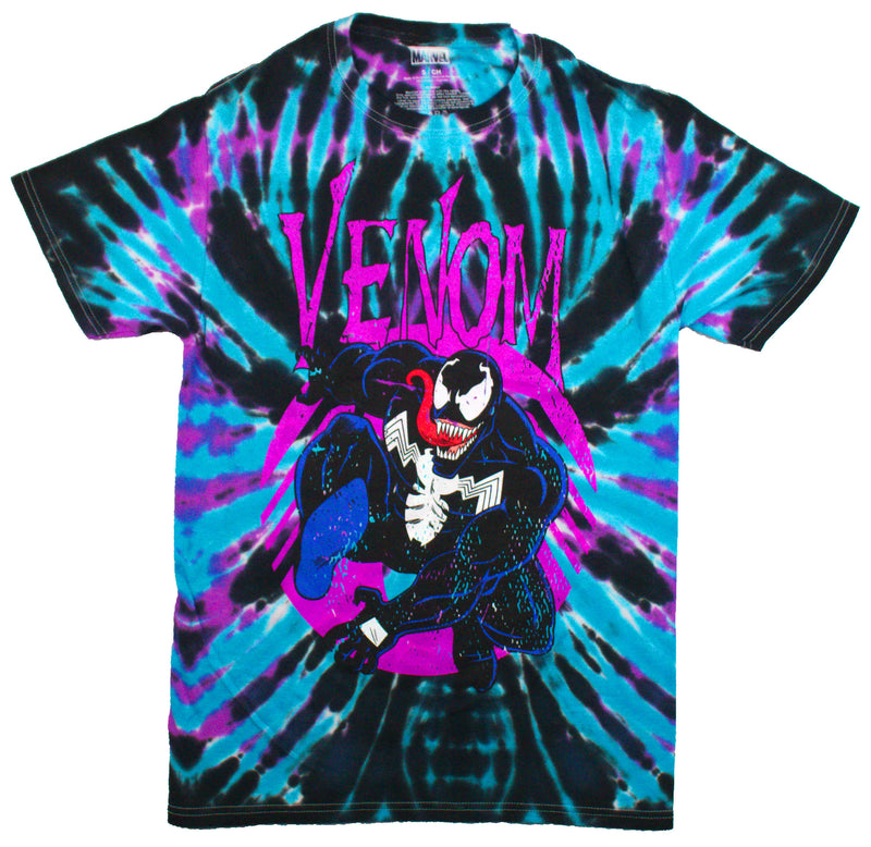 Venom Mens T-Shirt - Leaping Forward Under Distressed Name Tie Dye