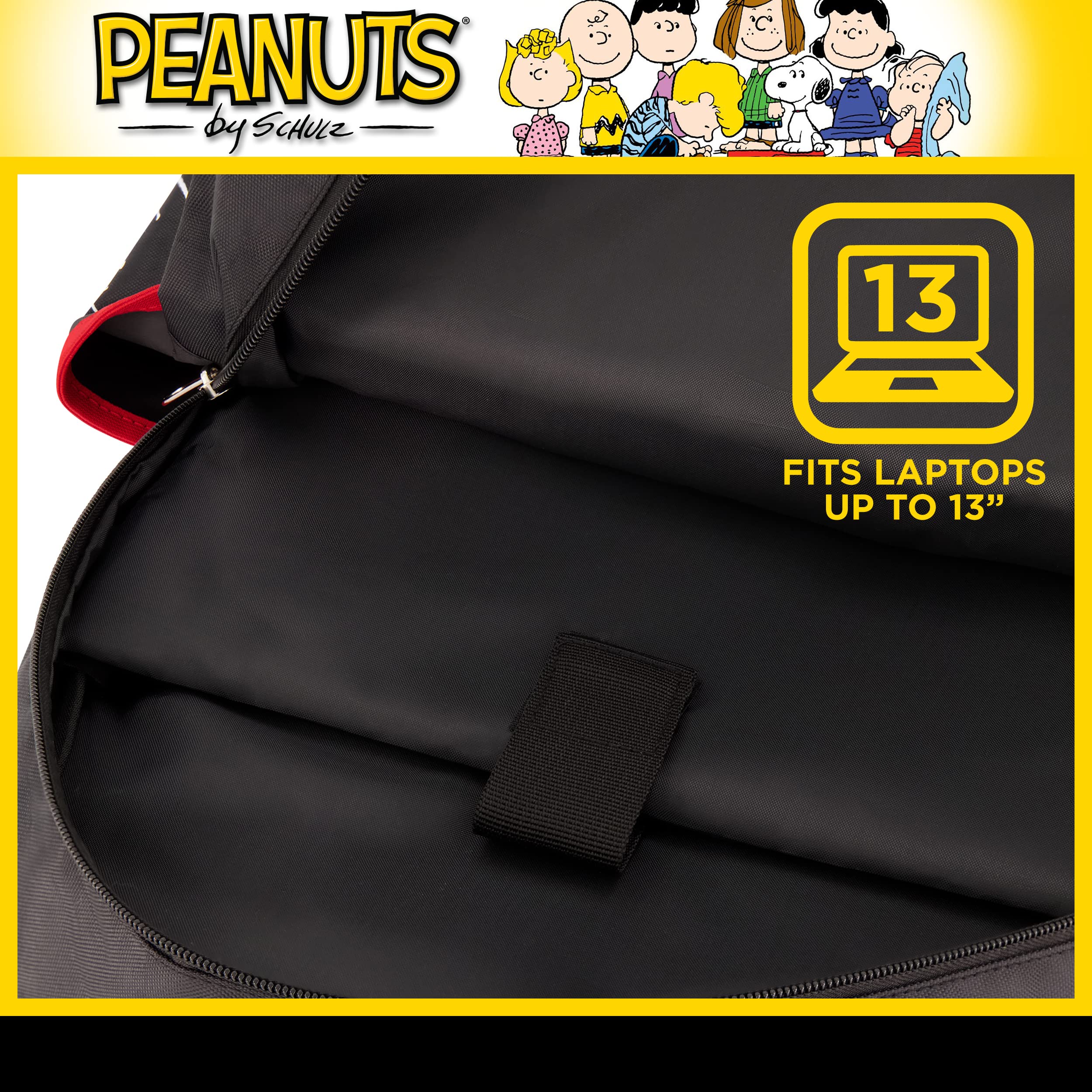 Peanuts 13 Inch Sleeve Backpack, Snoopy, Charlie Brown and Woodstock Padded Computer Bag for Commute or Travel, Multi